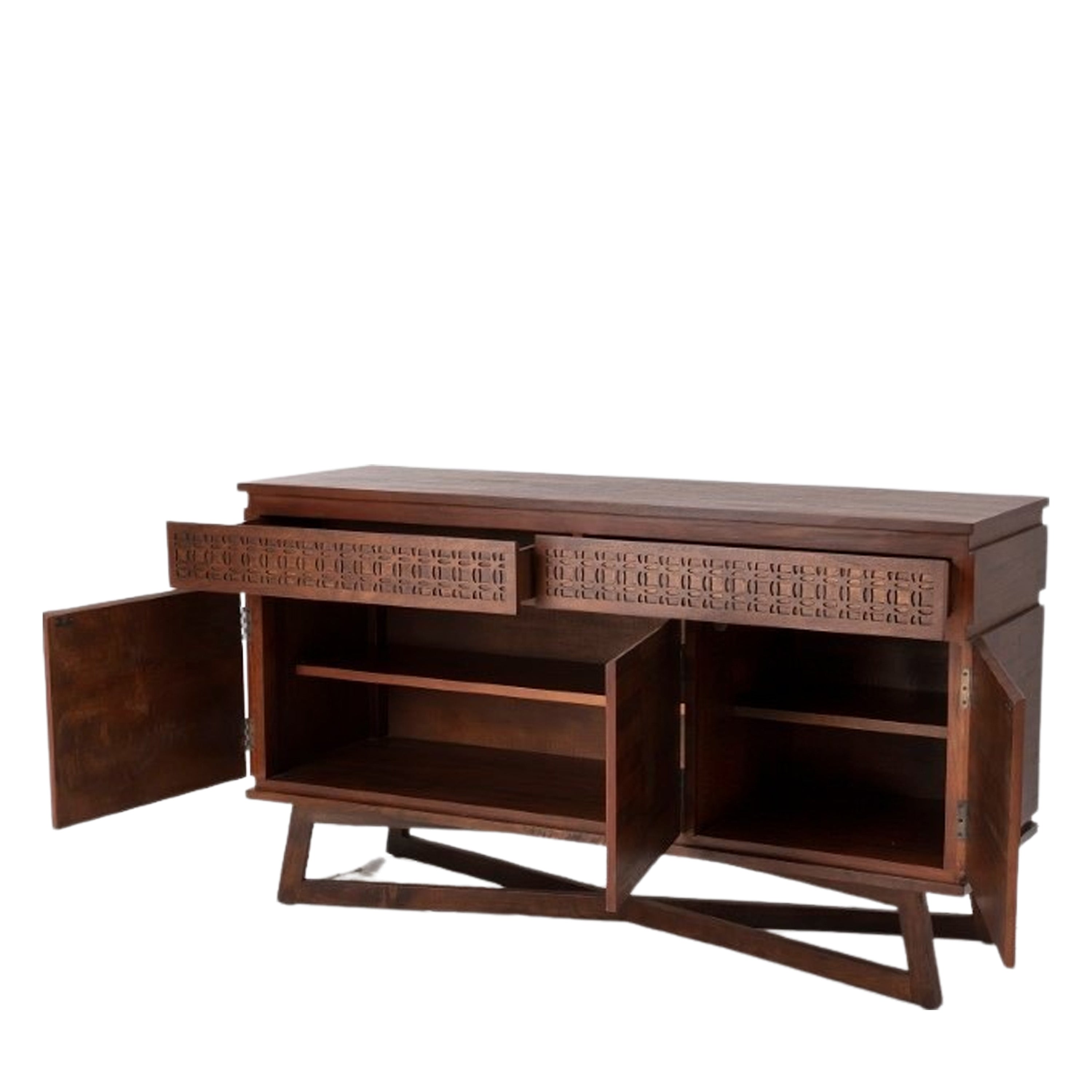 Tuscany Walnut Brown Mixed Wood Ethnic Design Sideboard